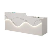 BVCL Grand comptoir d'accueil avec éclairage LED, tiroirs verrouillables et Passe-câbles, idéal for Bureau, Salon de beauté, Hall d'entrée ou Domicile.(White+Stone Pattern - Left,240cm)