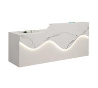 BVCL Grand comptoir d'accueil avec éclairage LED, tiroirs verrouillables et Passe-câbles, idéal for Bureau, Salon de beauté, Hall d'entrée ou Domicile.(White+Stone Pattern - Right,240cm)