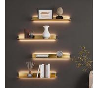 BVCL Murale Flottante en Métal. avec Éclairage LED Intégré，Rangement Étagère Murales,pour Salon, Chambre à Coucher, Cuisine(Gold,80 cm)