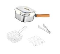 Bvdfgk Mini Friteuse, Casserole Carrée pour La Cuisson, Poêle à Frire de Camping avec Panier, Friteuse En Acier Inoxydable pour Bouillon, Fish And Chips, Couvercle Blanc