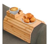 Bvdfgk Plateau Porte-gobelet en Bambou - Plateau d'accoudoir en Bambou pour canapé, Table d'accoudoir de canapé Amovible, Table de Fauteuil à Coussin Pliant Flexible pour Boissons, café, thé