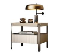 BVDHASDBT Petite table d'appoint moderne pour chambre à coucher, avec plateau en verre, pour chambre à coucher, salon, bureau, table d'appoint moderne (blanc champagne, 45 x 40 x 48 cm)