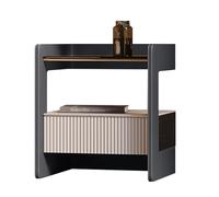 BVDHASDBT Table De Chevet for Chambre À Coucher, Table De Chevet avec Étagère Et Rangement, avec Plateau en Verre Incurvé, Idéale for Les Dortoirs Et Les Salons(Blue,30x37x48cm)