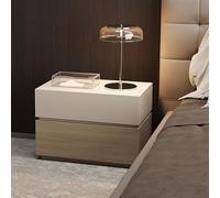 BVDHASDBT Table de chevet moderne en bois massif, large comptoir avec rangement zoné, brillant, pour chambre à coucher, salon, placard (kaki + grain de chêne, 40 x 40 x 45 cm)