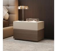 BVDHASDBT Table De Chevet Moderne en Bois Massif, Large Plan De Travail avec Rangement Zoné Et Finition Brillante, for Chambre, Salon Ou Placard(Khaki+Walnut Grain,50x40x45cm)