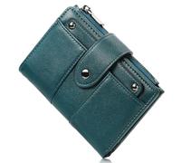 BVEOGMRO Petit portefeuille compact en cuir pour femme avec blocage RFID, fermeture éclair, poche pour pièces de monnaie, porte-cartes à deux volets avec fenêtre pour carte d'identité, bleu lac, 5.52"