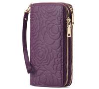 BVEOGMRO Portefeuille pour femme avec 2 fermetures éclair autour du sac à main pour femme avec blocage RFID, grande capacité, violet