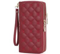 BVEOGMRO Portefeuille pour femme avec blocage RFID de grande capacité en cuir avec double fermeture éclair autour du porte-cartes de crédit avec dragonne, rouge vif
