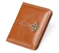 BVEOGMRO Portefeuille pour femme avec blocage RFID - Petit portefeuille à deux volets en cuir avec fermeture éclair et poche pour pièces d'identité, marron clair, 4.13" x 3.73" x 0.59" in