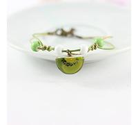 BVFRA Bracelet Corde,Chic Kiwi Pendentif en Céramique Perles À La Main Tressé Vert Amitié Bracelet Réglable Charme Artware Mignon Cadeau pour Fille Enfants Femmes Hommes Couples