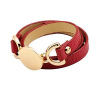 BVFRA Bracelet en Cuir pour Femme,Vintage Boho Tressé Réglable Punk en Cuir Véritable Breloque Boutons Dorés Accessoires Multicouche en Cuir Rouge Bracelets Cadeau pour Hommes Femmes Garçons Fille