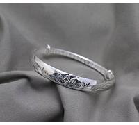 BVFRA Bracelet Jonc Argent Femme,Bracelets D'Amitié en Argent S999 Exquis Lotus Sculpté Bracelet Manchette Ouvert Bijoux Élégants Classiques Cadeau pour Les Femmes Maman Petite Amie Femme