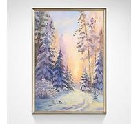 BVFRA Peinture À l'huile Peinte À La Main sur Toile,Art Mural Moderne Texture Pin Forêt Scène De Neige Nordique Verticale Oeuvre De Grande Taille sans Cadre Peintures Fraîches Décoration D'Intérieu
