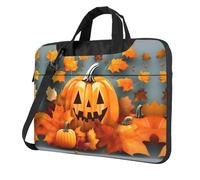 bvgweet Sac à bandoulière pour ordinateur portable imprimé citrouille feuilles d'automne Thanksgiving Day 13/14/15.6 pouces, Noir , 14 inch