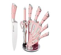 BVI BOOMERVIVI Couteaux de Cuisine, Set de 9 Couteaux de Chef Pointus Professionnels Rose, Ensemble de Porte - Couteaux à Poignée Creuse Rayée, Idéal pour Envoyer Famille et Amis (Rose)