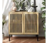 BVIUNTWO Buffet avec rangement, table console de ferme de 80 cm avec base en métal et étagère réglable, buffet café avec 2 portes pour cuisine, salle à manger, salon, chêne