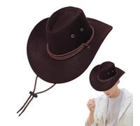 Bvizyelck Chapeau De Cowboy pour Adultes, Chapeau Fedora De Cowboy, Chapeau De Cowgirl en Feutre, Chapeau De Cowboy À Large Bord, Vintage Chapeau Western pour Homme, Chapeau De Soleil De Voyage