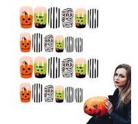 Bvizyelck Faux ongles d'Halloween, ongles d'Halloween à coller, Ongles de citrouille effrayants, Citrouille chauve-souris Designs presse sur ongles colle courte sur ongles en Gel paillettes faux