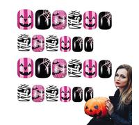 Bvizyelck Presse d’Halloween sur les ongles,Ongles d’Halloween - Ongles de citrouille effrayants | Citrouille chauve-souris Designs presse sur ongles colle courte sur ongles en Gel paillettes faux