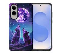 Bvkilrvc Coque de protection pour Samsung Galaxy S25 Edge, motif loup violet, lune et loup, coque de téléphone mate en silicone liquide amusant, résistante aux chocs, anti-rayures et antichoc