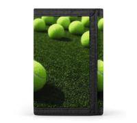 BVKWNTSA Balles de tennis élégantes et durables sur le terrain de tennis, portefeuille imprimé à trois volets, emplacements pour cartes, grande capacité et portable, Balles de tennis sur terrain de
