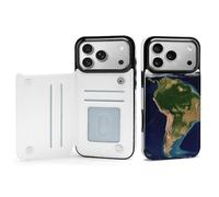 BVKWNTSA Compatible avec iPhone 17, image satellite de l'Amérique du Sud imprimée femmes PU cuir résistant aux chocs Housse de protection à rabat avec porte-cartes et béquille