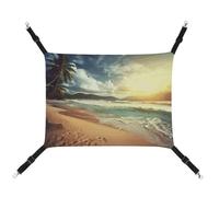 BVKWNTSA Convient pour toutes les saisons ! Hamac en toile imprimé coucher de soleil sur la plage, lit pour chat et chien, respirant et confortable, essentiel