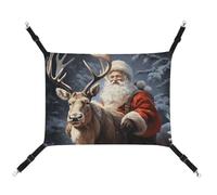 BVKWNTSA Convient pour toutes les saisons ! Hamac en toile imprimé Père Noël et cerf pour animal domestique, lit suspendu pour chat et chien, respirant et confortable