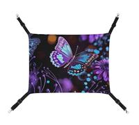 BVKWNTSA Convient pour toutes les saisons ! Hamac en toile violet imprimé papillon et fleurs pour animal de compagnie, lit suspendu pour chat et chien, respirant et confortable, essentiel