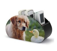 BVKWNTSA Creative Home Furnishings Boîte de rangement à 5 compartiments en cuir PU avec imprimé chien et canard pour ranger les produits de papeterie de bureau