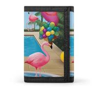 BVKWNTSA Élégant et durable flamant rose et piscine 1 portefeuille imprimé à trois volets, emplacements pour cartes, grande capacité et portable, Flamant rose et piscine 1, Taille unique