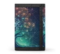 BVKWNTSA Élégant et durable, icône d'arbre de vie futuriste numérique avec portefeuille imprimé à trois volets, emplacements pour cartes, grande capacité et portable, Icône arbre de vie futuriste