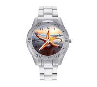 BVKWNTSA Élégante Montre à Quartz analogique avec Bracelet en Acier imprimé étoile de mer pour Homme, élégante et Confortable
