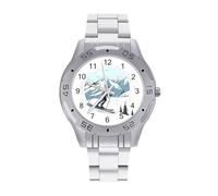 BVKWNTSA Élégante Montre à Quartz analogique avec Bracelet en Acier imprimé sur Le thème du Ski, légère et Confortable