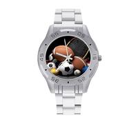 BVKWNTSA Élégante Montre à Quartz analogique avec Bracelet en Acier imprimé sur Le thème du Sport pour Homme - Élégante Montre à Quartz analogique, légère et Confortable