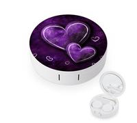 BVKWNTSA Étui à lentilles de contact rond et portable avec motif cœurs violets - Élégant et compact, facile à transporter et protège les lentilles.