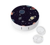 BVKWNTSA Étui à lentilles de contact rond et portable avec motif planète spatiale, élégant et compact, facile à transporter et protège les lentilles.