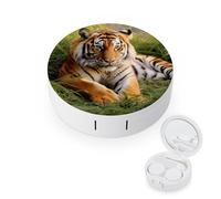 BVKWNTSA Étui à lentilles de contact rond portable imprimé tigre sur l'herbe est élégant et compact, facile à transporter et protège les lentilles.