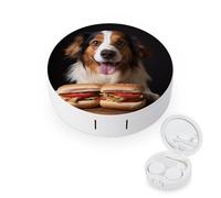 BVKWNTSA Étui à lentilles de contact rond portable tenant un hot-dog imprimé - Élégant et compact, facile à transporter et protège les lentilles.
