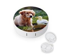 BVKWNTSA Étui pour lentilles de contact rond et canard imprimé chien portable est élégant et compact, facile à transporter et protège les lentilles.