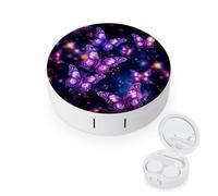 BVKWNTSA Étui pour lentilles de contact rond violet imprimé papillon mignon est élégant et compact, facile à transporter et protège les lentilles.