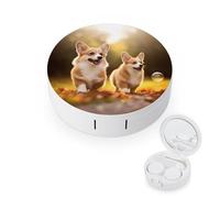 BVKWNTSA Étui rond et portable pour lentilles de contact imprimé chien Corgi élégant et compact, facile à transporter et protège les lentilles.