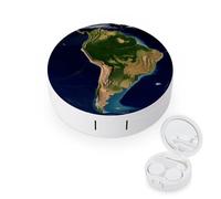 BVKWNTSA Étui rond portable pour lentilles de contact avec image satellite d'Amérique du Sud - Élégant et compact, facile à transporter et protège les objectifs.