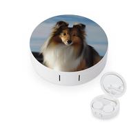 BVKWNTSA Étui rond portable pour lentilles de contact avec imprimé chien Shetland mignon - Élégant et compact, facile à transporter et protège les lentilles.