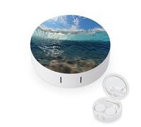 BVKWNTSA Étui rond portable pour lentilles de contact avec imprimé paysage marin bleu océan mer vague est élégant et compact, facile à transporter et protège les lentilles.