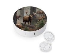 BVKWNTSA Étui rond portable pour lentilles de contact imprimé cerf ours élan est élégant et compact, facile à transporter et protège les lentilles.