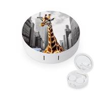 BVKWNTSA Étui rond portable pour lentilles de contact imprimé girafe à New York élégant et compact, facile à transporter et protège les lentilles.