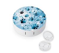 BVKWNTSA Étui rond portable pour lentilles de contact imprimé patte de chien bleu élégant et compact, facile à transporter et protège les lentilles.