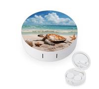 BVKWNTSA Étui rond portable pour lentilles de contact imprimé tortue de mer étoile de mer 1 est élégant et compact, facile à transporter et protège les lentilles.