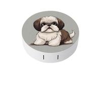 BVKWNTSA Étui rond portable Shih Tzu Dog1 pour lentilles de contact élégant et compact, facile à transporter et protège les lentilles.